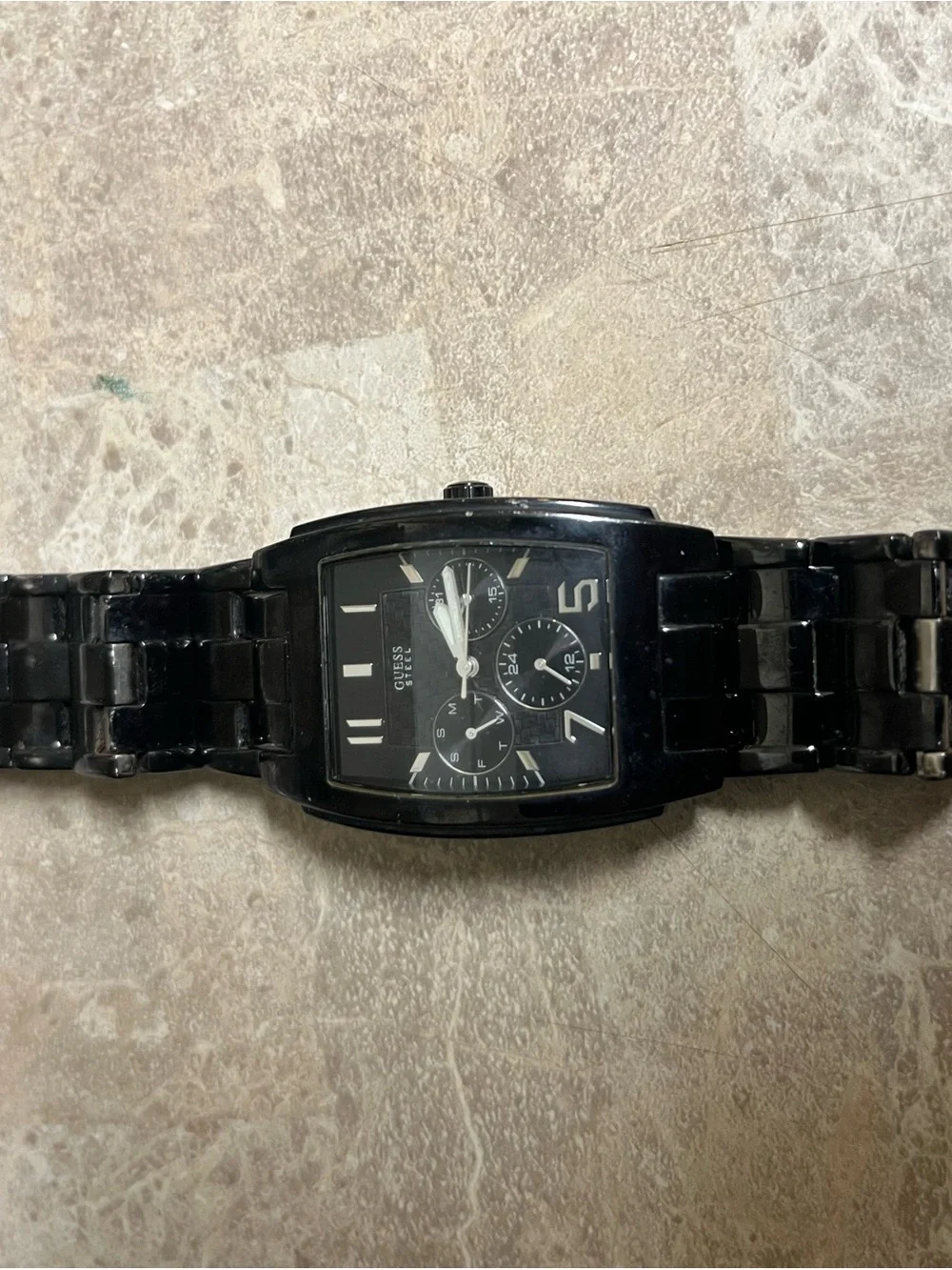 Guess Black Men's Link Bracelet Watch with Rectangular Dial
